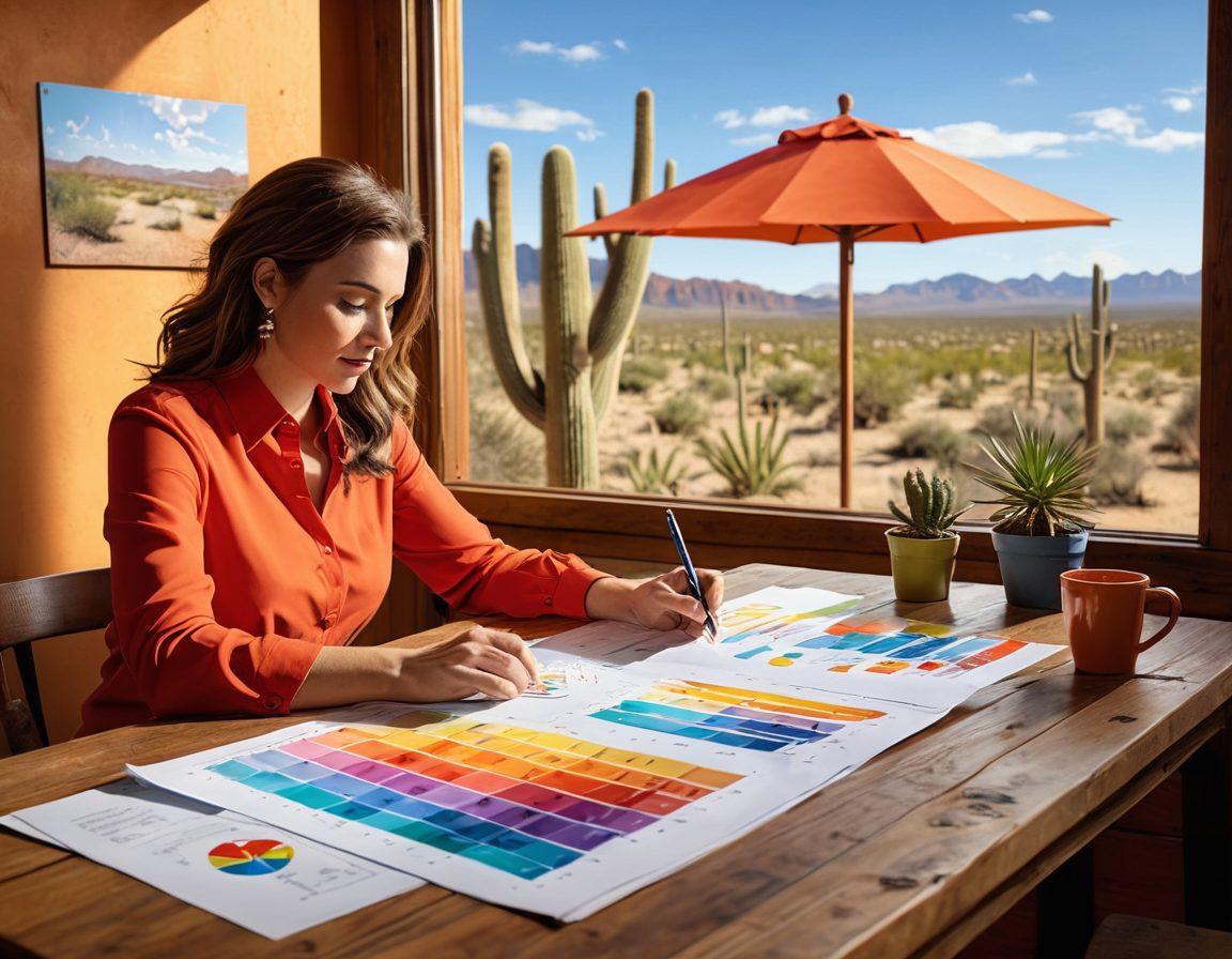 A Texan landscape featuring a person reviewing their finances, with colorful charts and graphs floating around them, symbolizing credit management. Include iconic Texas elements like a lone star and cacti in the background. Emphasize a sense of empowerment and clarity in managing finances. super-realistic. vibrant colors. warm lighting.
